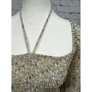 LUSH SMOCKED YELLOW AND BLUE LONG SLEEVE OFF THE SHOULDER TOP - SIZE S SKU:179